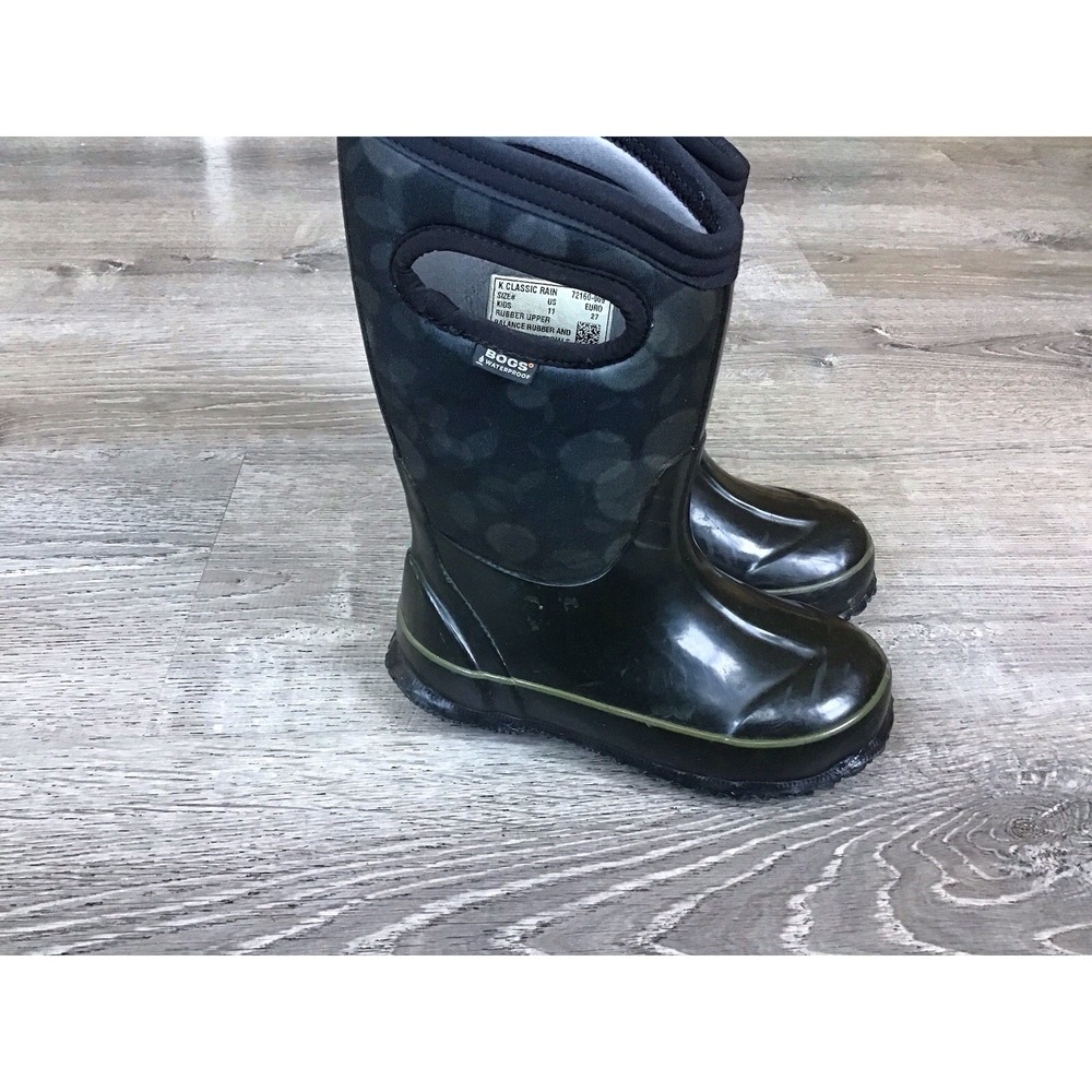 Bogs Classic Rain Boots Black Circles Kids Size 11 Waterproof Pull On 72160-009